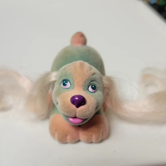 G1Funtime Spaniel mommy dog my little pony Lil Litters fuzzy aqua & pink 90s